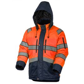 Куртка утепленная зимняя сигнальная 4677•ND-TWILL-77/15 с отстегивающимся капюшоном и световозвращающими лентами, вид спереди