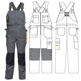Полукомбинезон рабочий летний тёмно-серый 51-2-P154-58 из смесовой ткани с наколенниками и 12 карманами