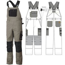 :Рабочий мужской полукомбинезон 77-CAN-7/90  хаки с черной отделкой из износостойкой смесовой ткани
