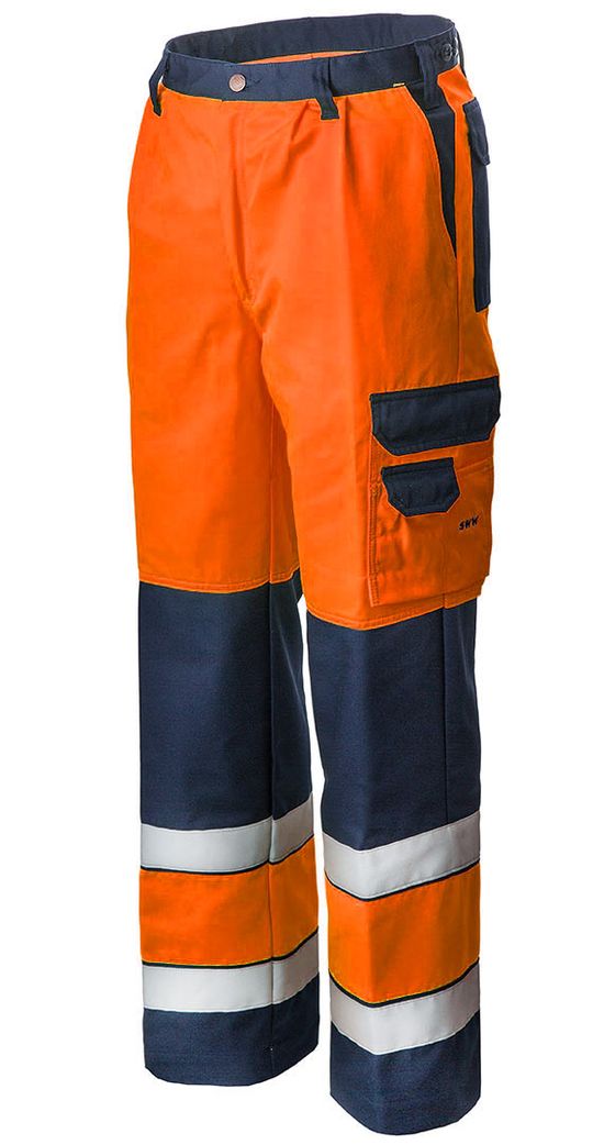 Брюки рабочие летние мужские сигнальные оранжево-синие 2131N-P154-77/15 для дорожных рабочих, вид спереди