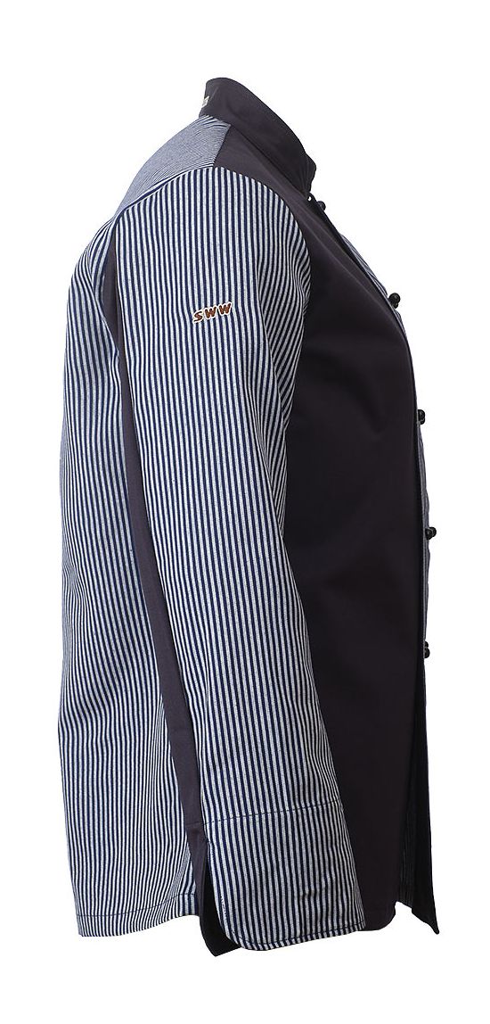 Китель повара темно-синий с полосками унисекс 379P-MY-15/32, вид справа Китель повара темно-синий с полосками унисекс 379P-MY-15/32, вид справа