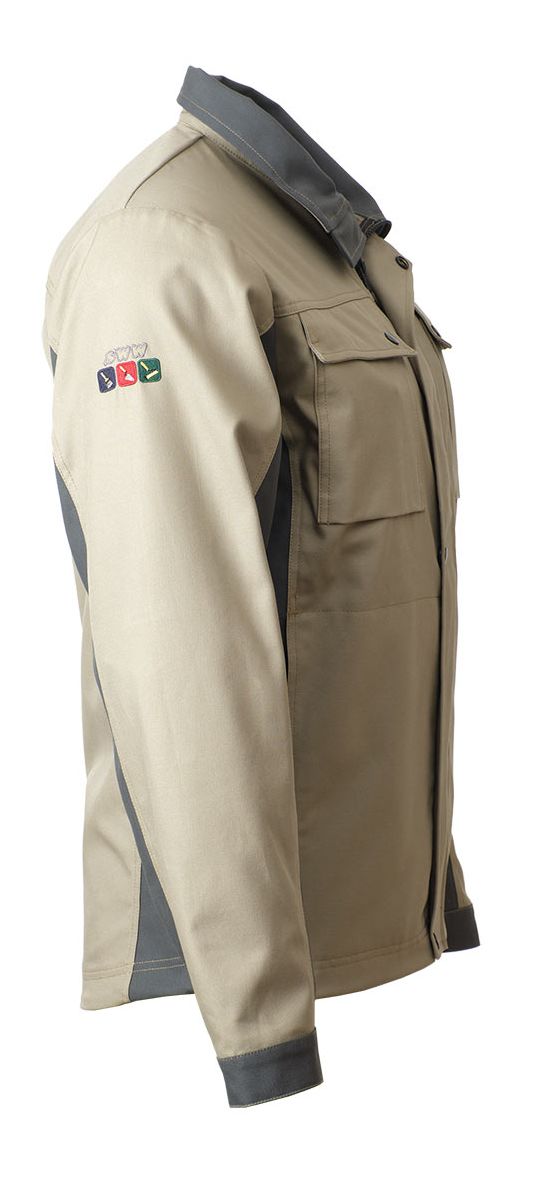 Летняя рабочая бежевая мужская куртка 374M-CY-05/55 из плотной износостойкой смесовой ткани, вид справа Летняя рабочая бежевая мужская куртка 374M-CY-05/55 из плотной износостойкой смесовой ткани, вид справа