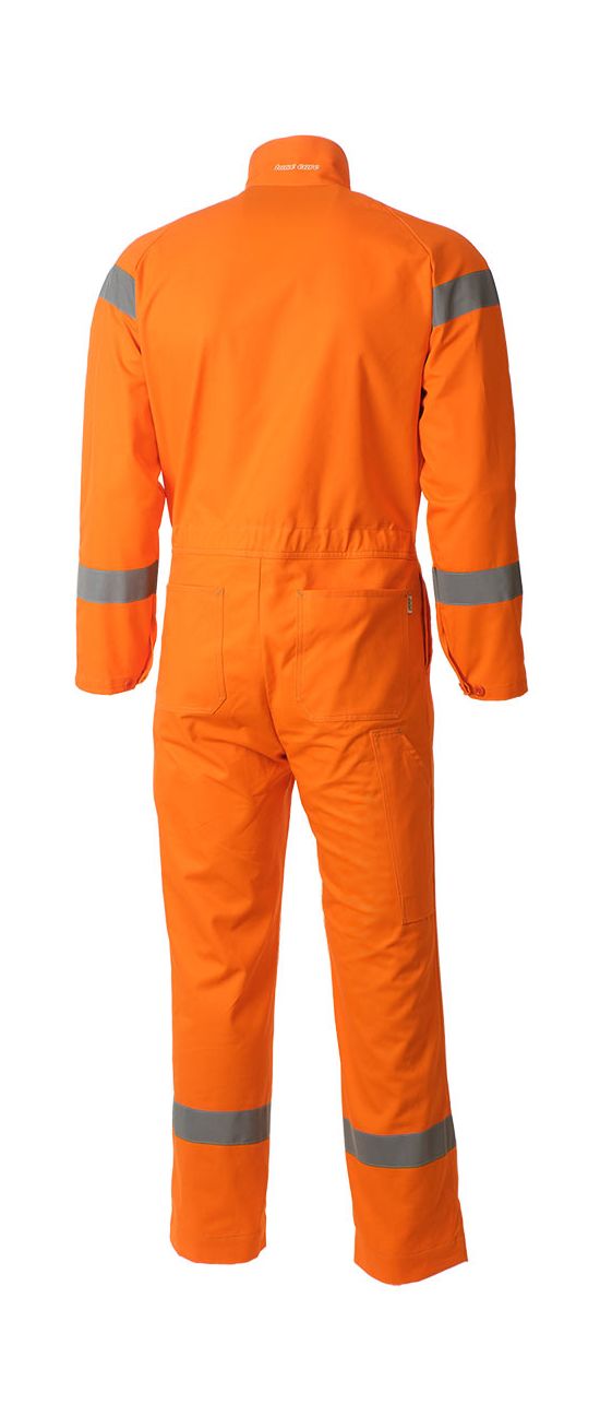 Оранжевый рабочий летний мужской комбинезон 827R-MU-75 из хлопка, вид сзади Оранжевый рабочий летний мужской комбинезон 827R-MU-75 из хлопка, вид сзади