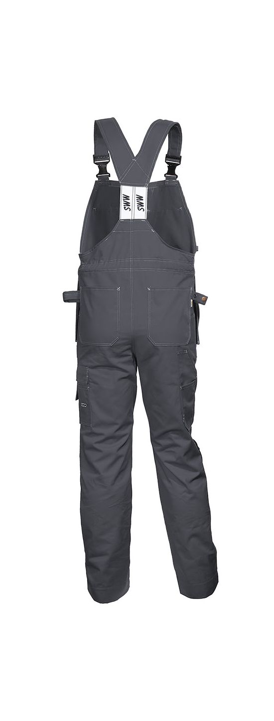 Полукомбинезон рабочий летний серый 51-2-P154-55 из смесовой ткани с наколенниками и 12 карманами, вид сзади