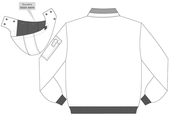 Зимняя куртка  укороченная (пилот) 442KC-TWILL-15 на стеганой подкладке, эскиз, вид сзади Зимняя куртка  укороченная (пилот) 442KC-TWILL-15 на стеганой подкладке, эскиз, вид сзади