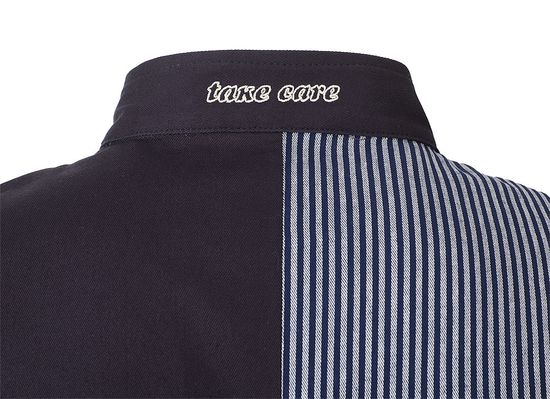 Китель повара темно-синий с полосками унисекс 379P-MY-15/32, вышивка на воротнике Китель повара темно-синий с полосками унисекс 379P-MY-15/32, вышивка на воротнике