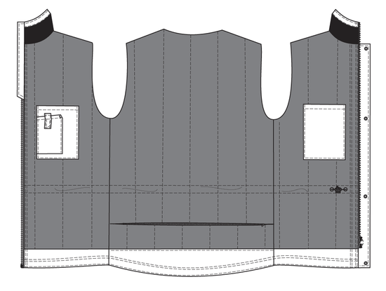Зимняя куртка мужская рабочая 454C(428-C)-TWILL FZ-90 на стеганой подкладке с удлиненной спинкой, эскиз, вид подкладки