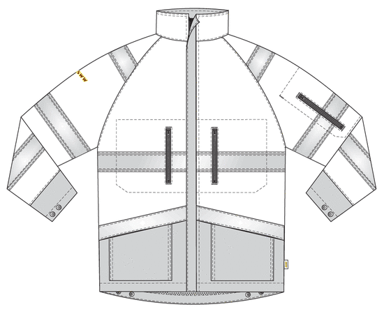 Куртка сигнальная летняя мужская дорожного рабочего желтая-синяя 4676ND-P154-77/15 со световозвращающими лентами, эскиз, вид спереди