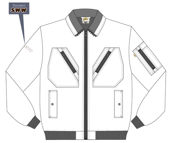 Зимняя куртка  укороченная (пилот) 442KC-TWILL-15 на стеганой подкладке, эскиз, вид спереди Зимняя куртка  укороченная (пилот) 442KC-TWILL-15 на стеганой подкладке, эскиз, вид спереди