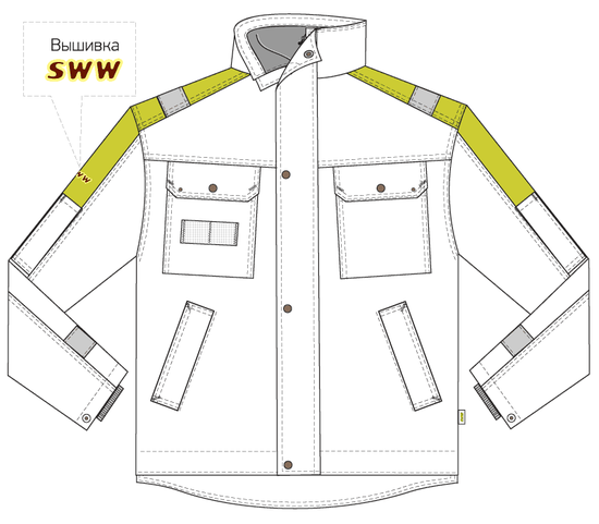 Куртка рабочая мужская зимняя двухцветная 634-PP-90/71 с удлинённой спинкой на стеганой подкладке, эскиз, вид спереди