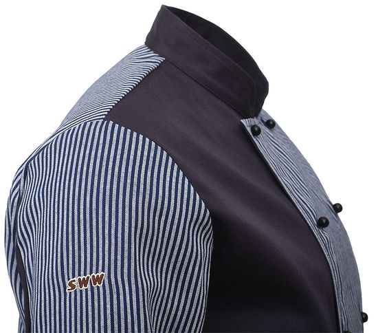 Китель повара темно-синий с полосками унисекс 379P-MY-15/32, вышивка на рукаве Китель повара темно-синий с полосками унисекс 379P-MY-15/32, вышивка на рукаве