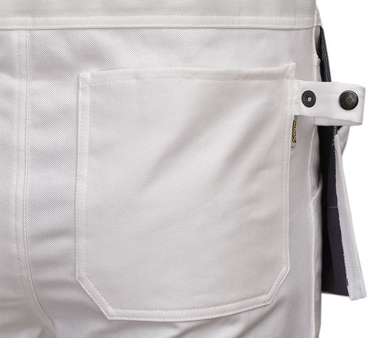 Белый рабочий летний полукомбинезон 55M-NU-00/55 из хлопка, задний карман и регулируемая петля для инструмента Белый рабочий летний полукомбинезон 55M-NU-00/55 из хлопка, задний карман и регулируемая петля для инструмента