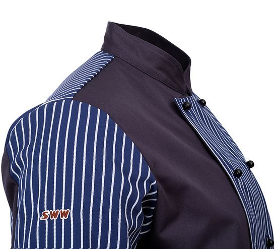 Китель повара темно-синий с полосками унисекс 379P-MY-15/34Б вышивка на рукаве