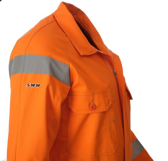 Оранжевый рабочий летний мужской комбинезон 827R-MU-75 из хлопка, вышивка на рукаве Оранжевый рабочий летний мужской комбинезон 827R-MU-75 из хлопка, вышивка на рукаве