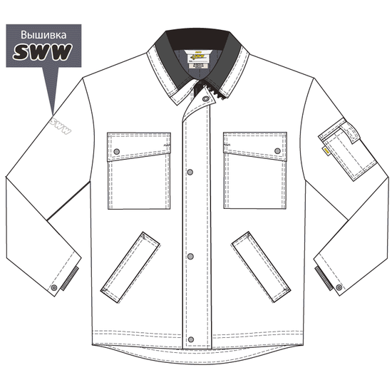 Зимняя куртка мужская рабочая 428•C-TWILL FT-55 на стеганой подкладке с удлиненной спинкой, эскиз, вид спереди Зимняя куртка мужская рабочая 428•C-TWILL FT-55 на стеганой подкладке с удлиненной спинкой, эскиз, вид спереди
