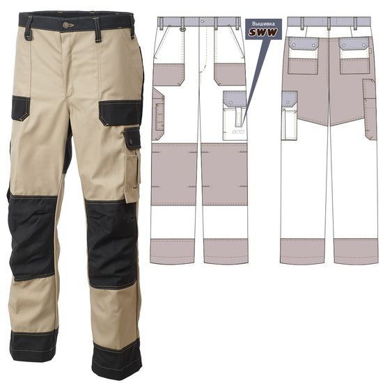 Летние рабочие двухцветные брюки из смесовой ткани 250K-P•154-6/90 в интернет-магазине sww.com.ru