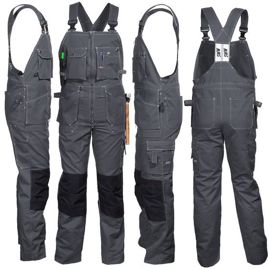Полукомбинезон рабочий летний серый 51-2-P154-55 из смесовой ткани с наколенниками и 12 карманами, с четырех сторн