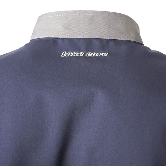 Китель повара голубой с серым воротником унисекс 379A-TEREDO-11/57 из износостойкой смесовой ткани, в розницу и оптом, вышивка на спине