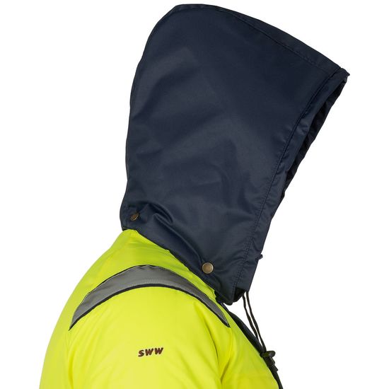 Куртка утепленная зимняя сигнальная 4677•ND-TWILL-71/15 с отстегивающимся капюшоном и световозвращающими лентами, вышитый логотип Куртка утепленная зимняя сигнальная 4677•ND-TWILL-71/15 с отстегивающимся капюшоном и световозвращающими лентами, вышитый логотип