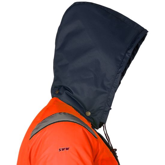 Куртка утепленная зимняя сигнальная 4677•ND-TWILL FT-77/15 с отстегивающимся капюшоном и световозвращающими лентами, капюшон