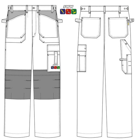 Летние рабочие белые брюки 255M-NU-00/55 из плотного стопроцентного хлопка, эскиз Летние рабочие белые брюки 255M-NU-00/55 из плотного стопроцентного хлопка, эскиз