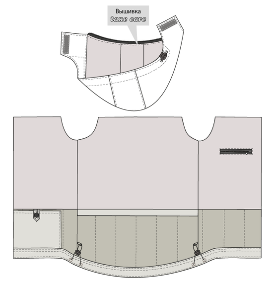 Зимняя укороченная куртка пилот (бомбер) 622S-TWILL-15, эскиз, внутренний вид Зимняя укороченная куртка пилот (бомбер) 622S-TWILL-15, эскиз, внутренний вид
