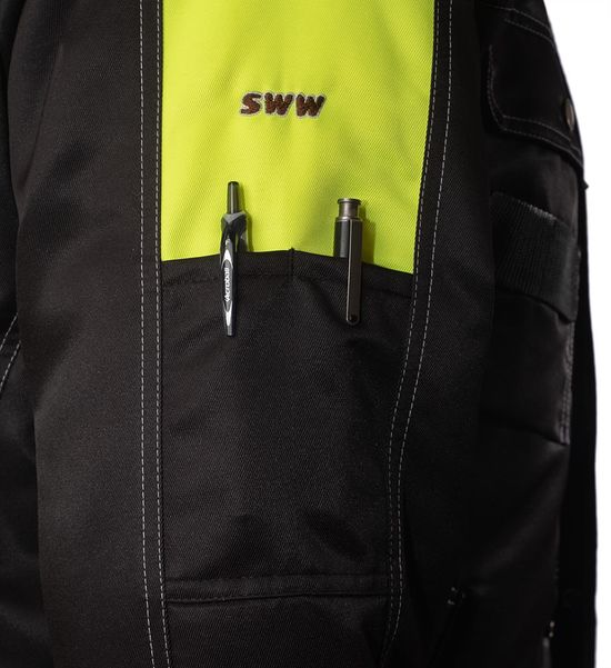 Куртка рабочая мужская зимняя двухцветная 634-PP-90/71 с удлинённой спинкой на стеганой подкладке, вышитый логотип и карман на правом рукаве