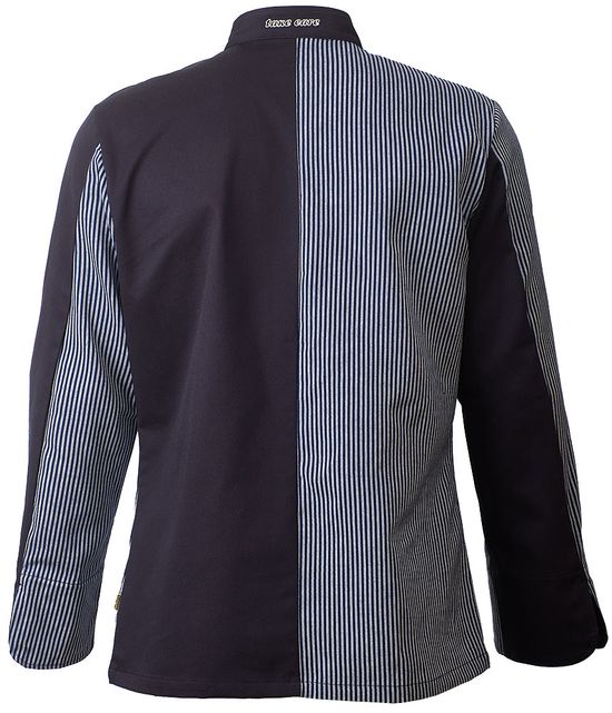 Китель повара темно-синий с полосками унисекс 379P-MY-15/32, вид сади Китель повара темно-синий с полосками унисекс 379P-MY-15/32, вид сади