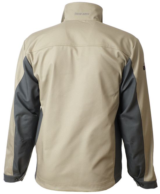 Летняя рабочая бежевая мужская куртка 374M-CY-05/55 из плотной износостойкой смесовой ткани, вид сзади Летняя рабочая бежевая мужская куртка 374M-CY-05/55 из плотной износостойкой смесовой ткани, вид сзади