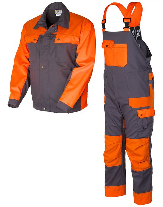 Костюм рабочий летний мужской серо-оранжевый 374K-84K-P154-55/77 из куртки и полукомбинезона
