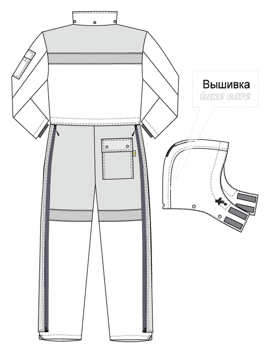 Комбинезон зимний 8831 на подкладке из искусственного меха ,. Эскиз, вид сзади и капюшон.