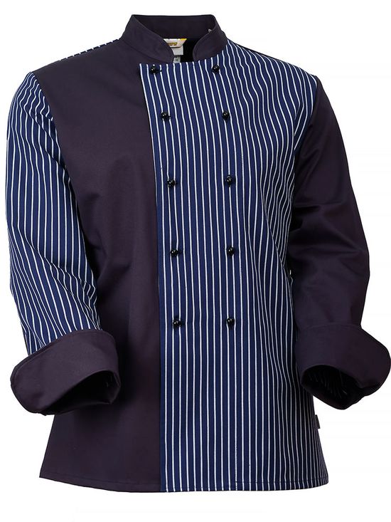 Китель повара темно-синий с полосками унисекс 379P-MY-15/34, вид спереди