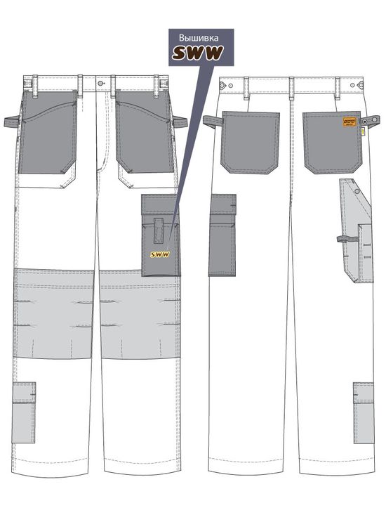Летние рабочие брюки 255A-CAN-7/90 из плотной износостойкой смеcовой ткани, эскиз Летние рабочие брюки 255A-CAN-7/90 из плотной износостойкой смеcовой ткани, эскиз
