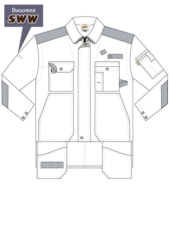 Куртка рабочая мужская летняя 450T-CAN-7/90 с отстёгивающимися рукавами, эскиз, вид спереди