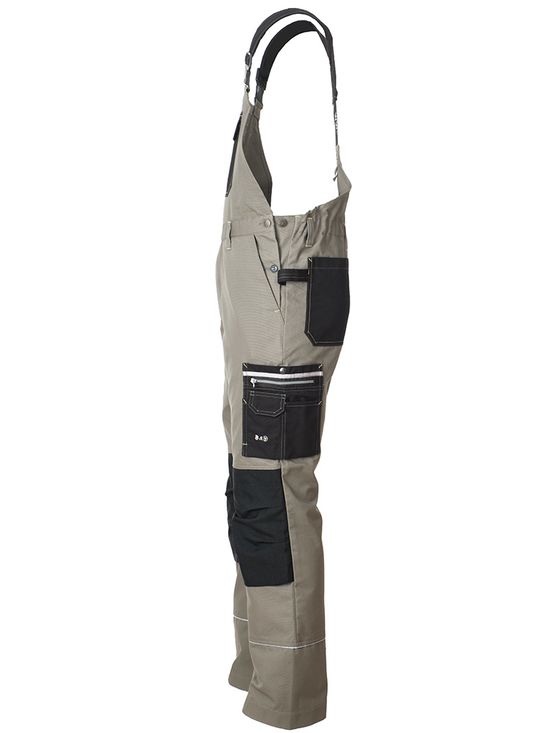 :Рабочий мужской полукомбинезон 77-CAN-7/90  хаки с черной отделкой из износостойкой смесовой ткани