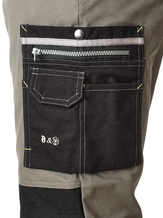 :Рабочий мужской полукомбинезон 77-CAN-7/90  хаки с черной отделкой из износостойкой смесовой ткани