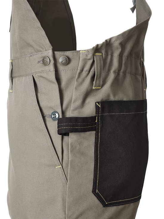 :Рабочий мужской полукомбинезон 77-CAN-7/90  хаки с черной отделкой из износостойкой смесовой ткани