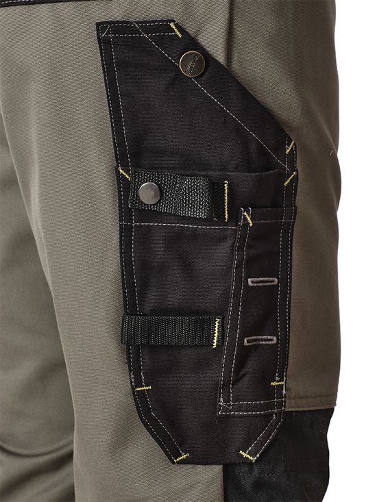 :Рабочий мужской полукомбинезон 77-CAN-7/90  хаки с черной отделкой из износостойкой смесовой ткани