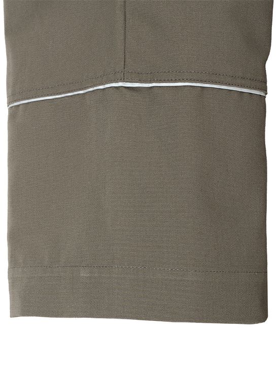 :Рабочий мужской полукомбинезон 77-CAN-7/90  хаки с черной отделкой из износостойкой смесовой ткани