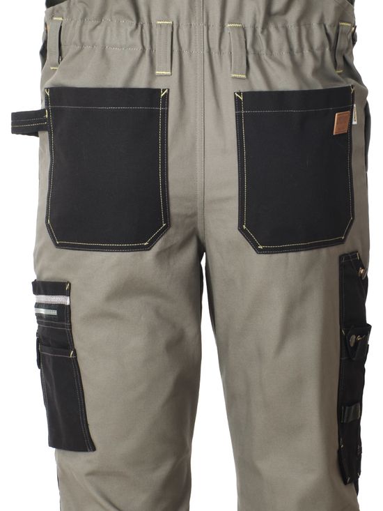 :Рабочий мужской полукомбинезон 77-CAN-7/90  хаки с черной отделкой из износостойкой смесовой ткани