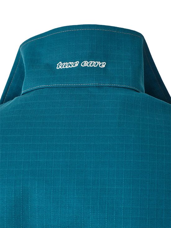 Рабочий летний мужской комбинезон 830-P154-61 сине-зеленого цвета из износостойкой смесовой ткани, вышивка на воротнике