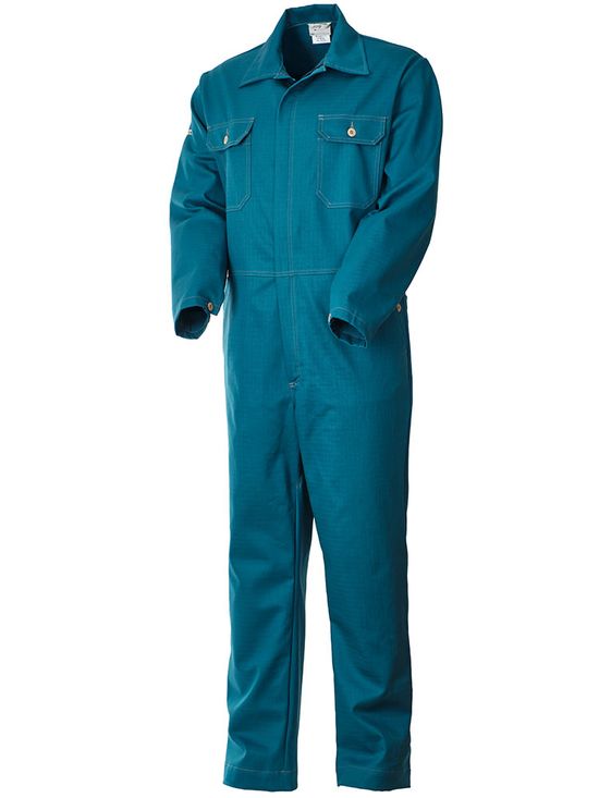 Рабочий летний мужской комбинезон 830-P154-61 сине-зеленого цвета из износостойкой смесовой ткани, вид спереди