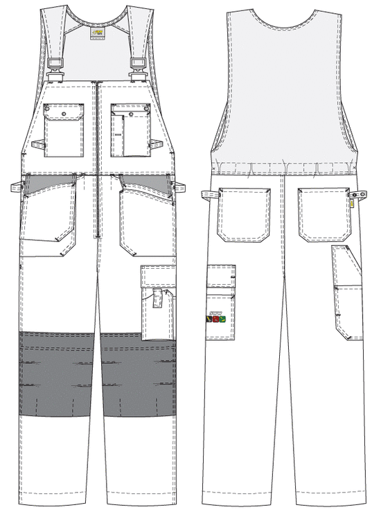Белый рабочий летний полукомбинезон 55M-EASN-00/55 из хлопка, эскиз