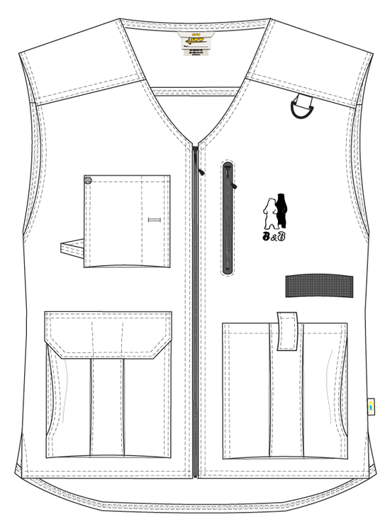Летний жилет садовода 511C-P159-6 с девятью карманами, эскиз, вид спереди