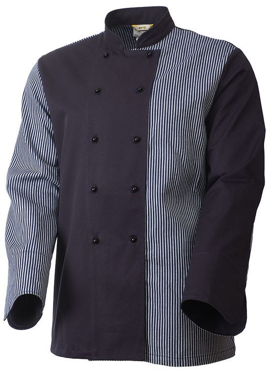 Китель повара темно-синий с полосками унисекс 379P-MY-15/32б, застежка на левую сторону Китель повара темно-синий с полосками унисекс 379P-MY-15/32б, застежка на левую сторону