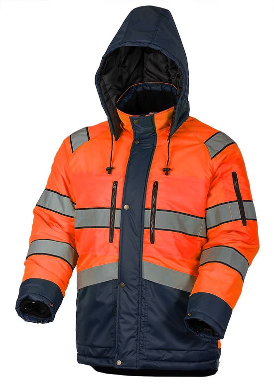 Куртка утепленная зимняя сигнальная 4677•ND-TWILL-77/15 с отстегивающимся капюшоном и световозвращающими лентами, вид спереди