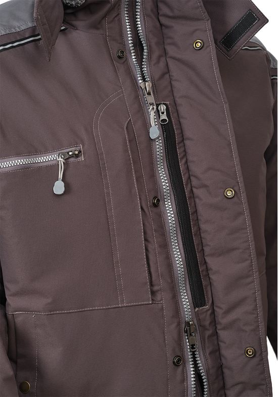 Зимняя серая укороченная куртка пилот (бомбер) 622S-TWILL-55, карман-наполеон