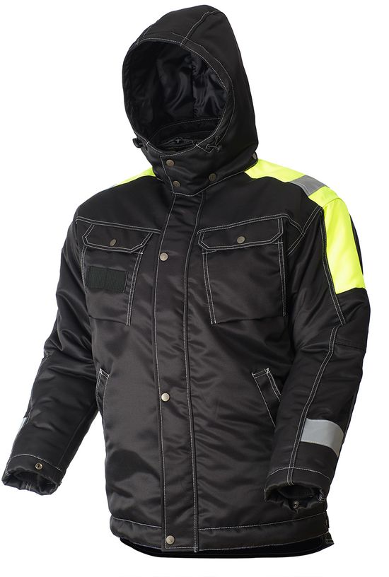 Куртка рабочая мужская зимняя двухцветная 634K-PP-90/71 с удлинённой спинкой на стеганой подкладке с отстегивающимся капюшоном