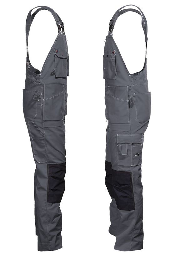Полукомбинезон рабочий летний серый 51-2-P154-55 из смесовой ткани с наколенниками и 12 карманами, вид сбоку