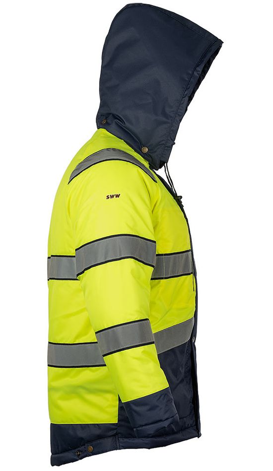 Куртка утепленная зимняя сигнальная 4677•ND-TWILL-71/15 с отстегивающимся капюшоном и световозвращающими лентами, вид справа